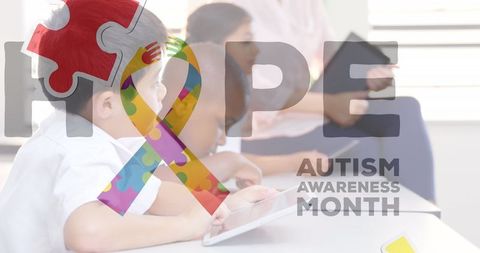 Autism Awareness with Diverse Children and Technology - Download Free Stock Images Pikwizard.com