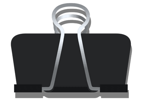 Binder clip with matte black and silver on transparent background