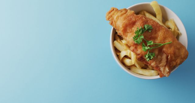 Crispy Fried Fish and Chips in Bowl on Blue Background - Download Free Stock Images Pikwizard.com