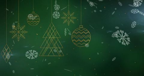 Elegant Gold Line Christmas Ornaments with Falling Snowflakes