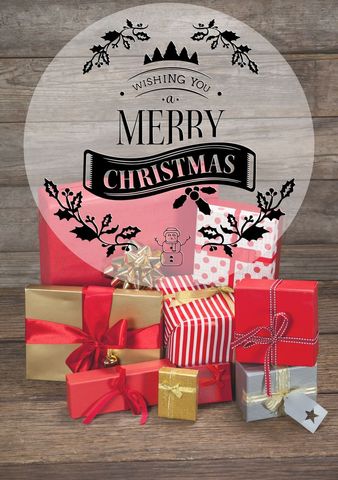 holiday greeting card with multiple gift boxes on rustic background - Download Free Stock Templates Pikwizard.com