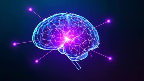 Futuristic Neon Brain with Networked Points and Glowing Beams