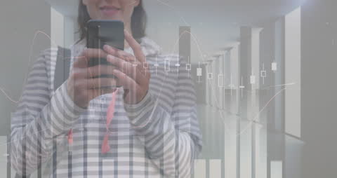 Caucasian Woman Checking Financial Data on Smartphone