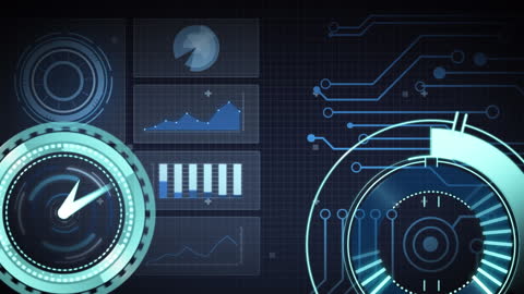 Futuristic Data Processing Interface with Digital Clock Elements