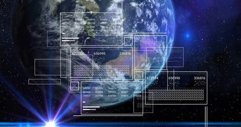 Earth Orbit Holographic Interface Displaying Global Data Overlays and Futuristic UI