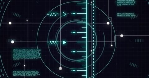 Digital data processing interface with tech graphics