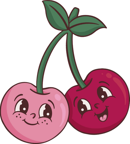 Cartoon cherries character with cute expressions on transparent background
