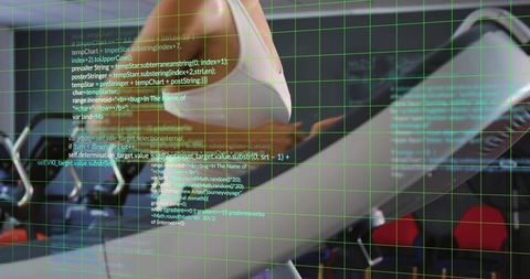 Airline passenger sitting crossing legs wearing hosiery and heels with ar grid overlay