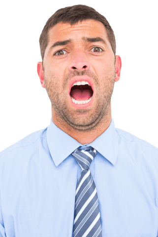 Frightened Businessman Screaming on Transparent Background
