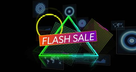 Colorful Flash Sale Neon Effect with Abstract Digital Elements