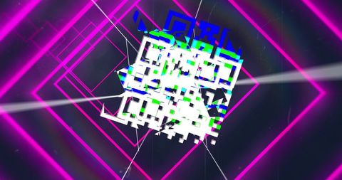 Vibrant neon geometric design with qr code elements