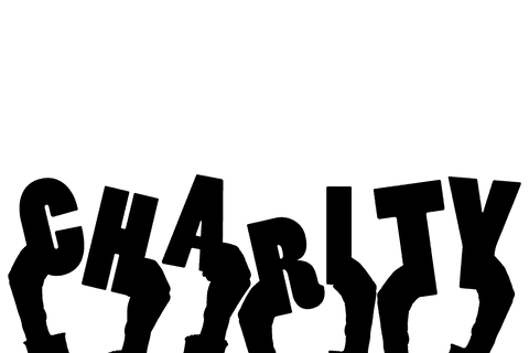 Silhouette hands holding charity text on transparent background
