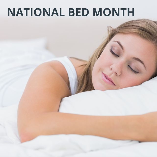 Woman Sleeping Peacefully Promoting National Bed Month Wellness and Rest - Download Free Stock Templates Pikwizard.com