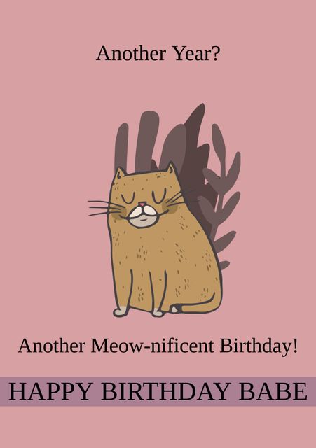 Illustration of a whimsical cat with playful text 'Another Meow-nificent Birthday!' is ideal for birthday greetings. This charming design is perfect for pet events and celebrations, offering a touch of humor and feline fun. Suitable for creating birthday invitations, greeting cards, and decorations for cat lovers.