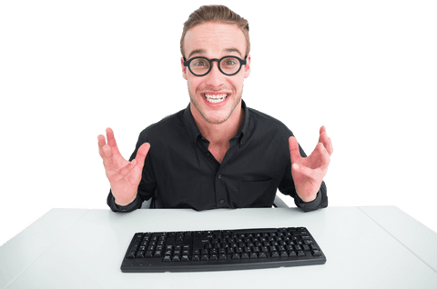 Joyful Professional Celebrating Success at Desk with Transparent Background - Download Free Stock Videos Pikwizard.com