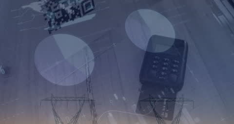 Tech-Financial Collage with Power Lines and Data Symbols