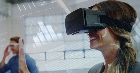 Smiling Woman Using VR in High-Tech Business Environment - Download Free Stock Images Pikwizard.com