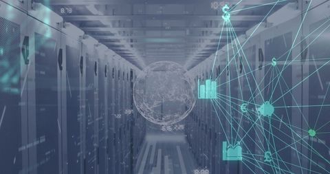 Digital Network and Spinning Globe in Futuristic Server Room - Download Free Stock Images Pikwizard.com
