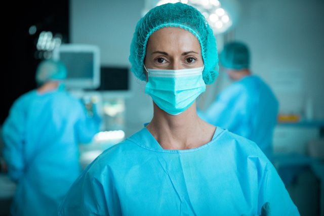 Portrait of caucasian female doctor wearing face mask, looking to camera - Download Free Stock Photos Pikwizard.com
