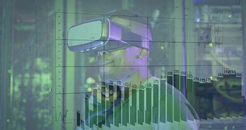 Man Engaged with Virtual Data Interfaces in Futuristic Data Center