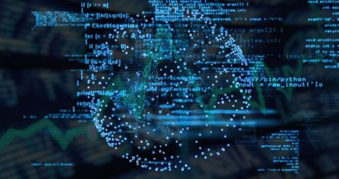 Futuristic Security Network with Holographic Globe and Coding Elements