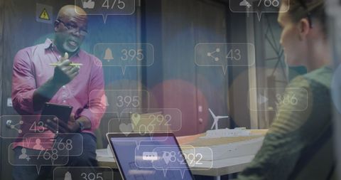 Collaboration on digital financial analysis in modern office