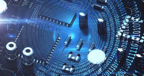 Futuristic Computer Circuit Board with Binary Code Overlay - Download Free Stock Images Pikwizard.com