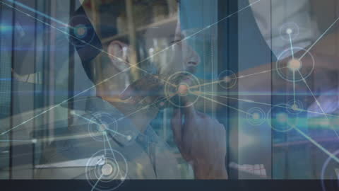 Caucasian Businessman Contemplating Global Connections