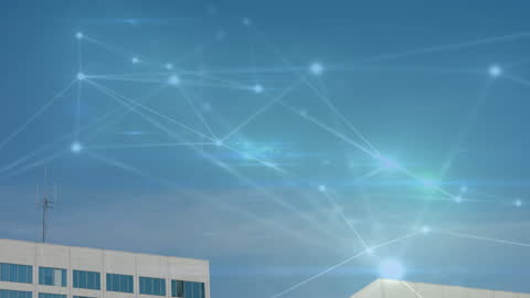 Digital Connection Network Over Urban Cityscape