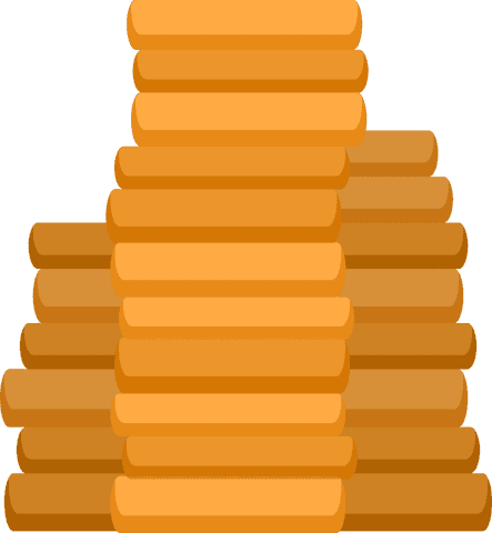 Stacked gold bars in tiered pyramid on transparent background