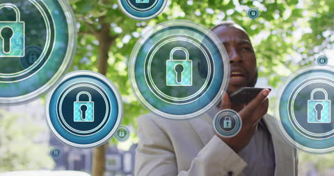 Man Engaging in Secure Phone Conversation in Cityscape