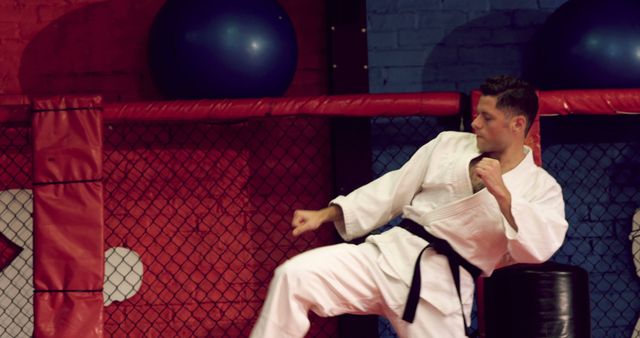 Man practicing karate in fitness studio - Download Free Stock Photos Pikwizard.com