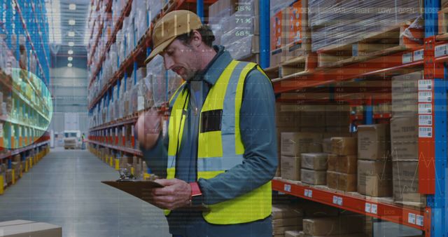 Warehouse Worker Checking Inventory with Digital Overlay - Download Free Stock Images Pikwizard.com