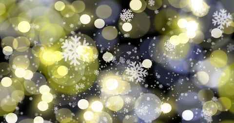 Festive Bokeh Lights with Snowflakes on Dark Background