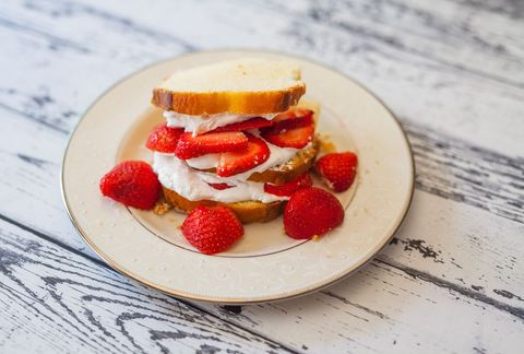 Strawberry Shortcake Sandwich with Whipped Cream on Vintage Plate