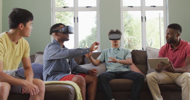 Group of Diverse Friends Exploring Virtual Reality at Home - Download Free Stock Images Pikwizard.com