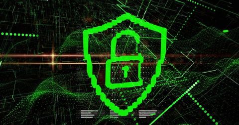 Digital Cybersecurity Illustration with Network Lock Icon