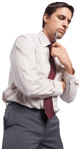 Transparent Thoughtful Businessman Contemplating Solution with Pen - Download Free Stock Videos Pikwizard.com