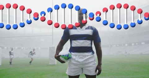 Rugby Player and DNA Strand Imagery Highlights Athletic Physiology