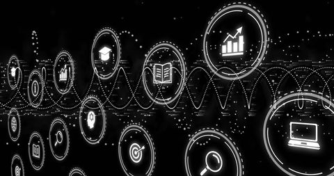 Futuristic Digital Network with Glowing Data Icons