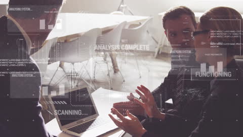 Business Team Analyzing Futuristic Financial Data with Augmented Reality