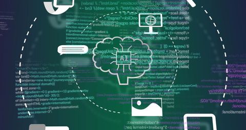 AI Data Processing with Scientific Icons over Green Background - Download Free Stock Images Pikwizard.com