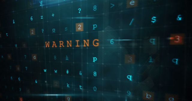 Digital scene featuring warning alert in matrix style code interface suitable for illustrating cybersecurity threats, software warnings, digital risk management, and hacker activities. Useful for presentations, articles, and educational materials focused on cybersecurity, coding, and data protection.