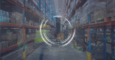 futuristic data processing over warehouse interior - Download Free Stock Images Pikwizard.com