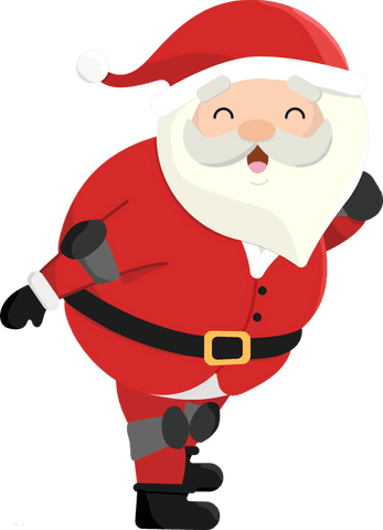 Jolly santa claus dancing in red suit on transparent background