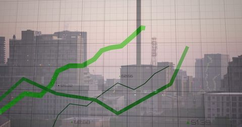 rising trends in financial markets overlay on cityscape - Download Free Stock Images Pikwizard.com