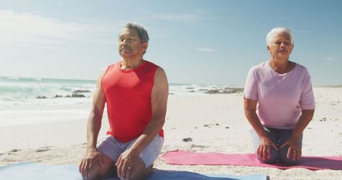 Elderly Couple Practicing Yoga on Beach for Health - Download Free Stock Images Pikwizard.com