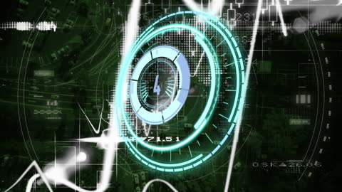 Abstract Digital Countdown and Data Overlay on Urban Cityscape