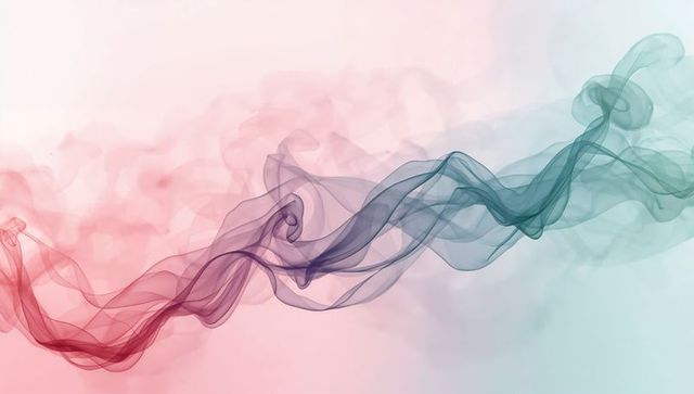 Ethereal pastel smoke ribbons flowing across pink to teal gradient backdrop