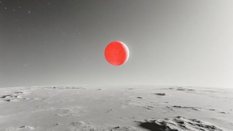 Vibrant Red Sphere Glowing Above Alien Terrain
